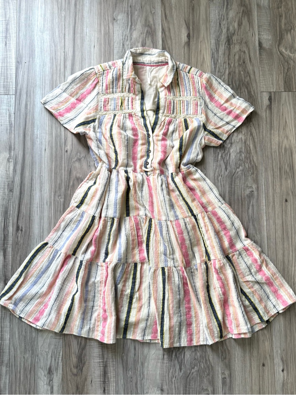 Anthropologie Georgina Tiered Cotton Striped Shirt Dress Size M